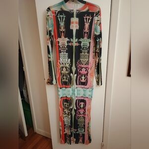 colorful sheer mesh maxi dress